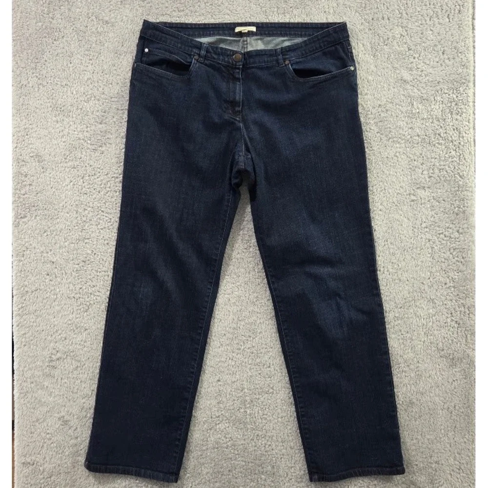 Eileen Fisher Jeans Women's Large Dark Wash Straight Leg Mid Rise Everyday Denim